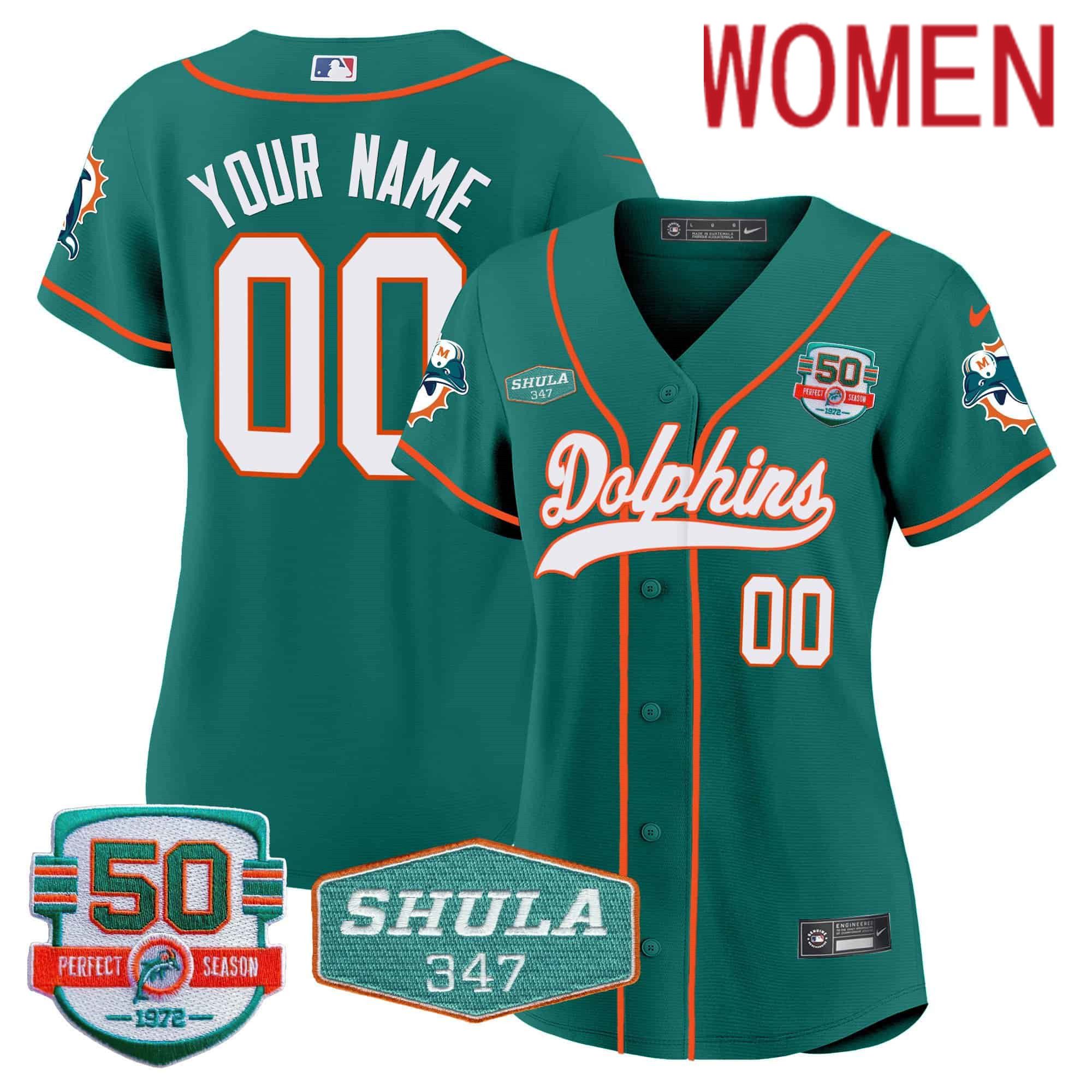 Women Miami Dolphins Green 2024 Nike 50th Don Shula Memorial Patch Baseball Custom NFL Jersey style 1